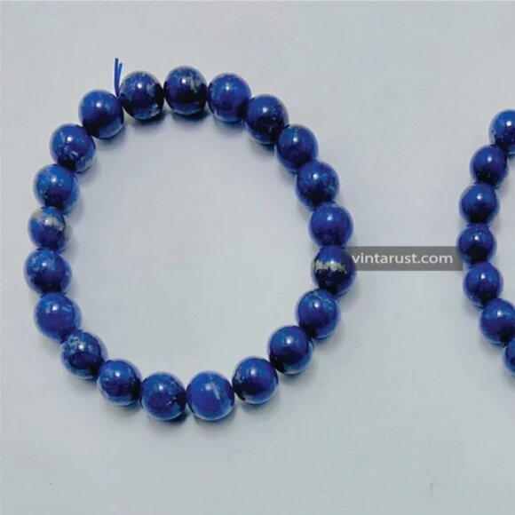 Single Lapis Lazuli Beaded Bracelet: Vintage Ethnic Gemstone Jewelry - Picture 2 of 7